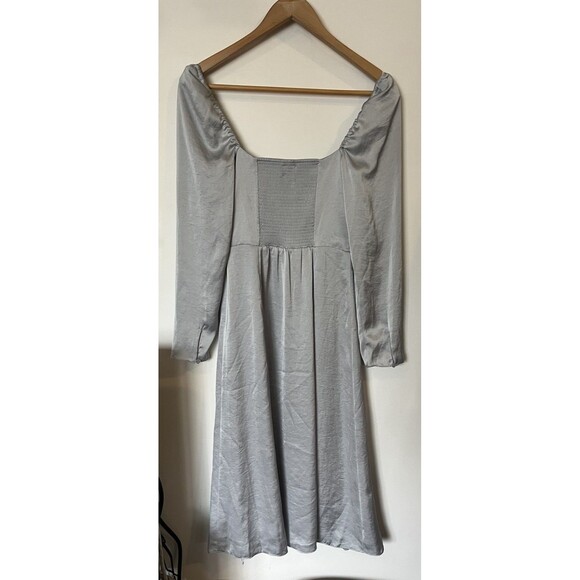 Aritzia Wilfred Light Blue Bridgerton Satin Square Neck Long Sleeve Dress Size 0 - Picture 7 of 12